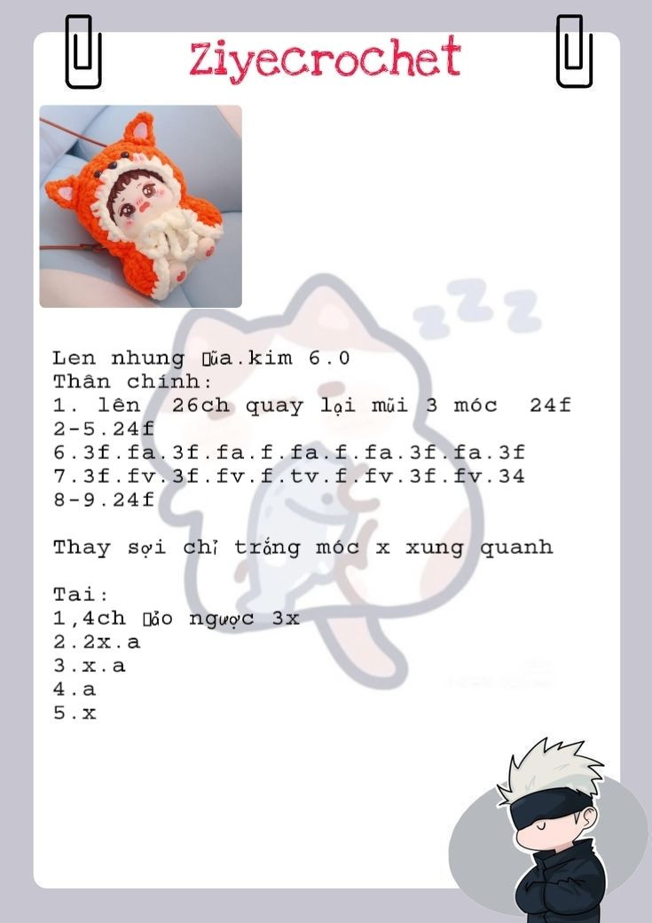 Hướng dẫn móc len búp bê áo cáo cam trắng biểu cảm buồn