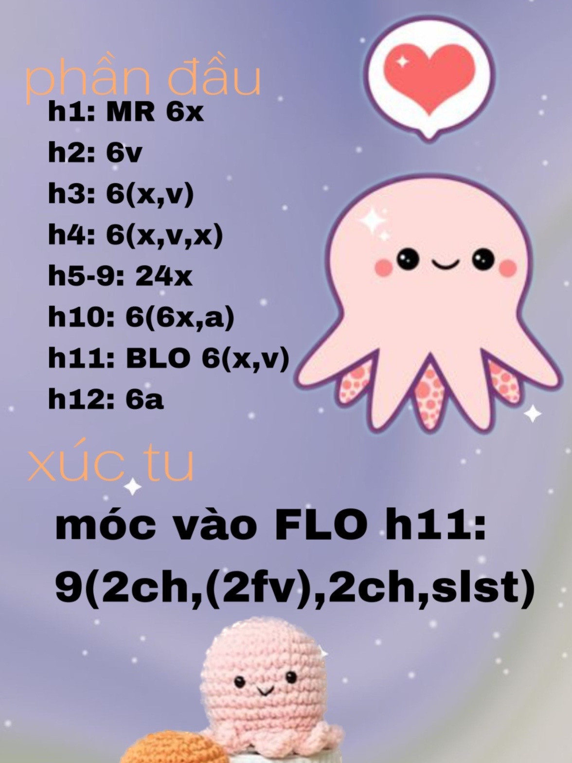 Hướng dẫn móc len búp bê bạch tuộc màu hồng dễ thương