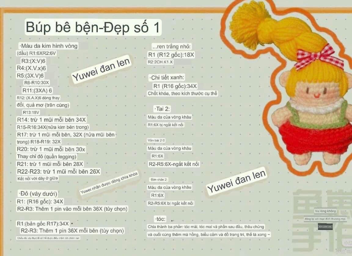 Hướng dẫn móc len búp bê bạn đẹp số 1 và số 2