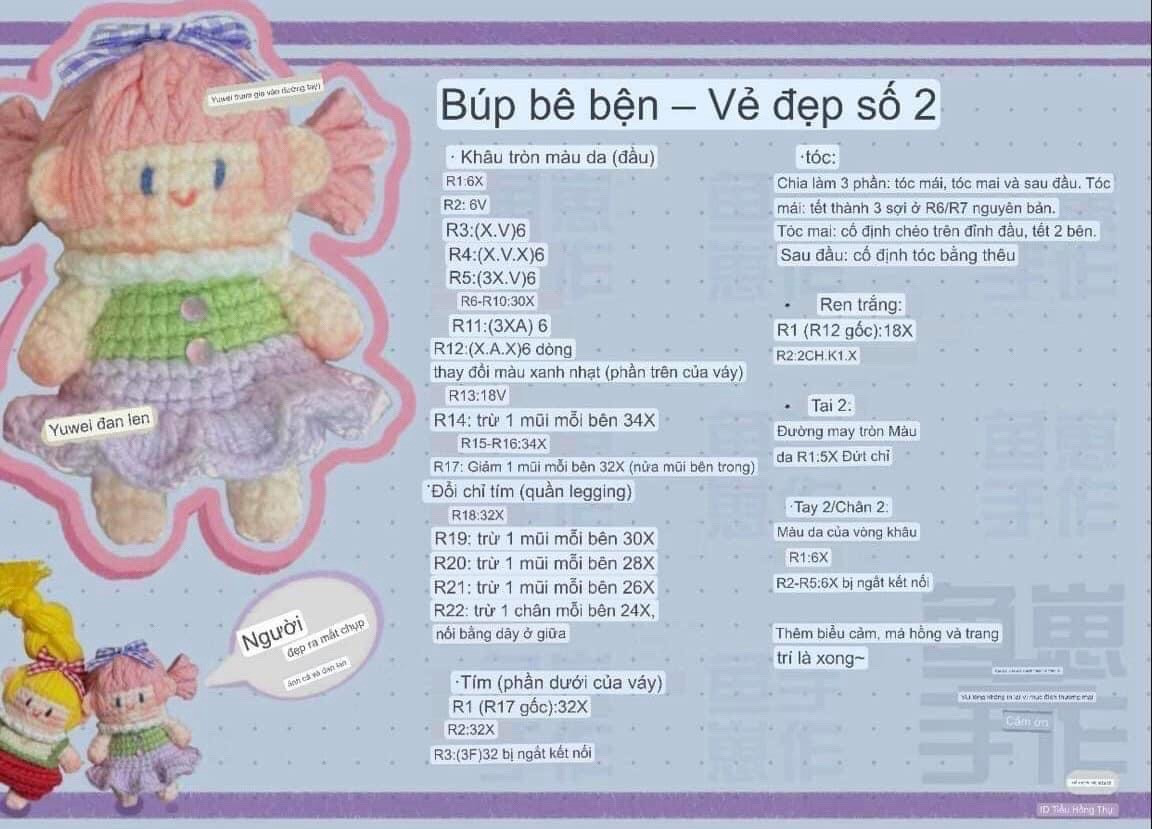 Hướng dẫn móc len búp bê bạn đẹp số 1 và số 2