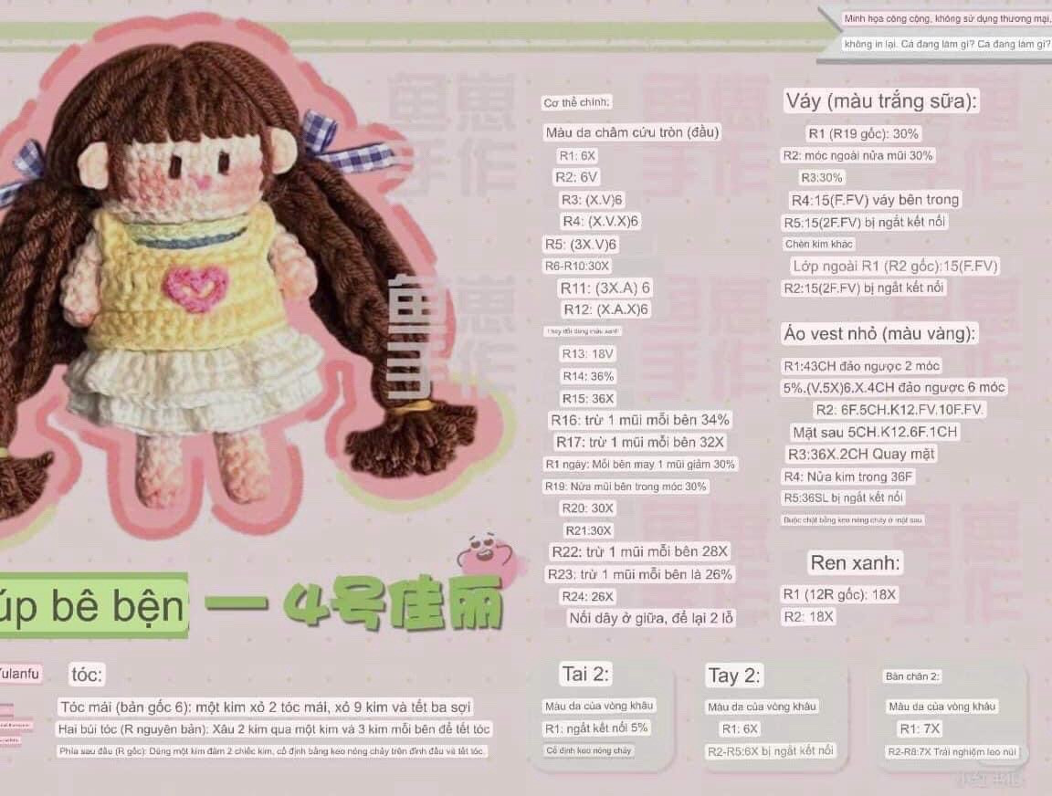 Hướng dẫn móc len búp bê bạn đẹp số 1 và số 2