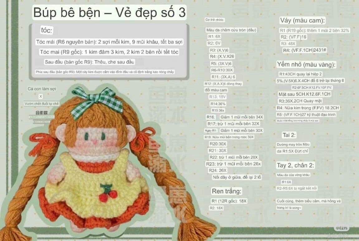 Hướng dẫn móc len búp bê bạn đẹp số 1 và số 2