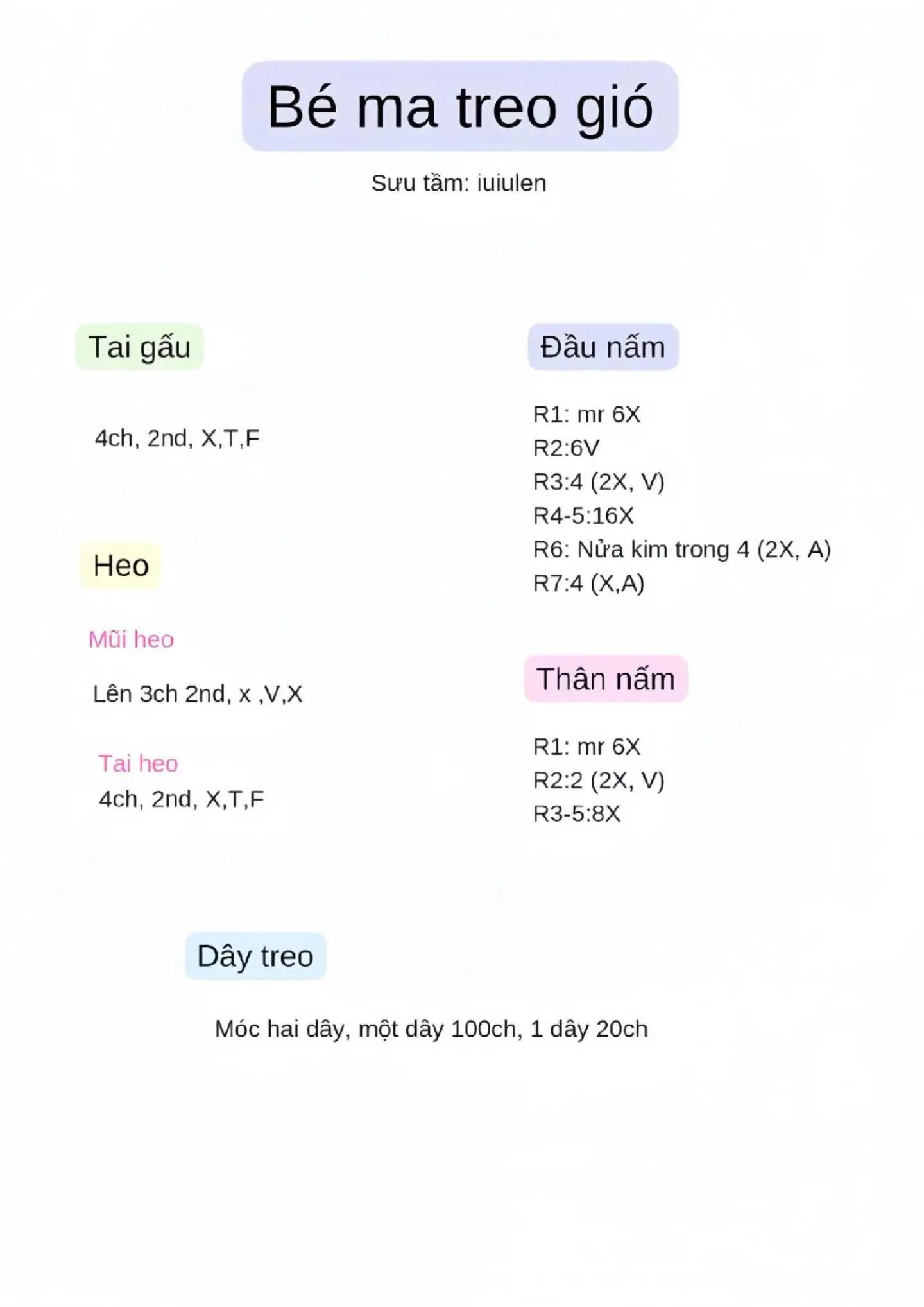 Hướng dẫn móc len búp bê bé ma treo gió kèm nấm và gà