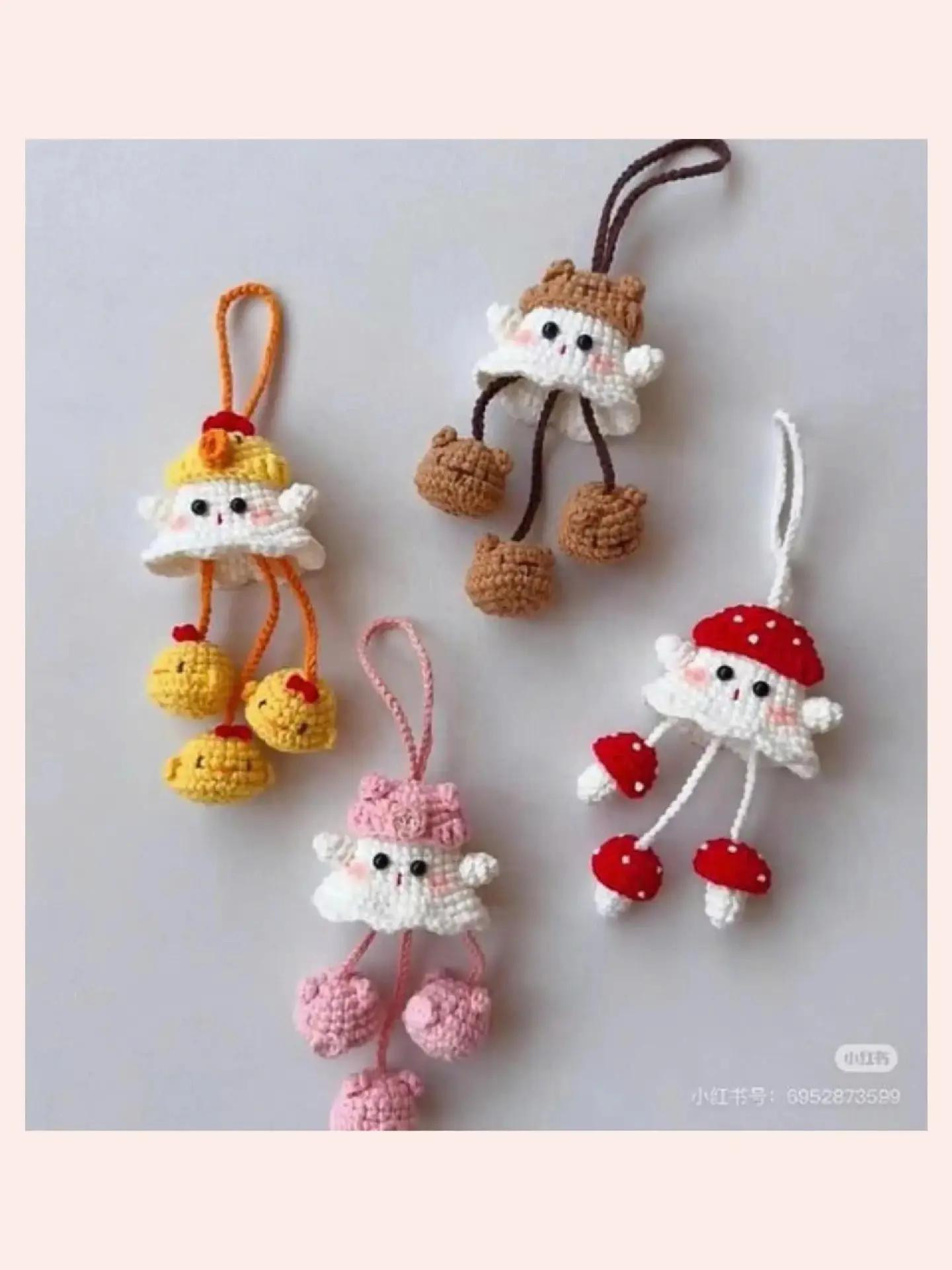 Hướng dẫn móc len búp bê bé ma treo gió kèm nấm và gà