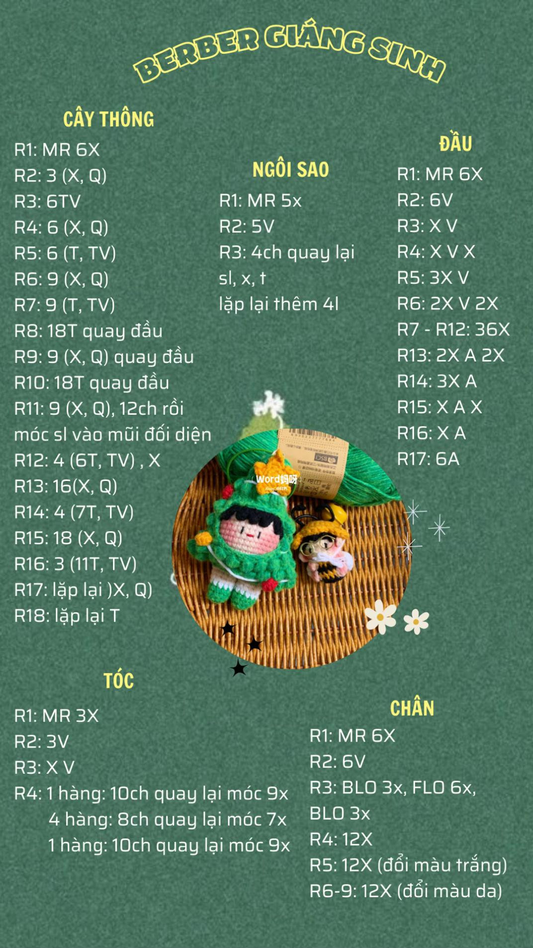 Hướng dẫn móc len búp bê Berber Giáng Sinh cây thông