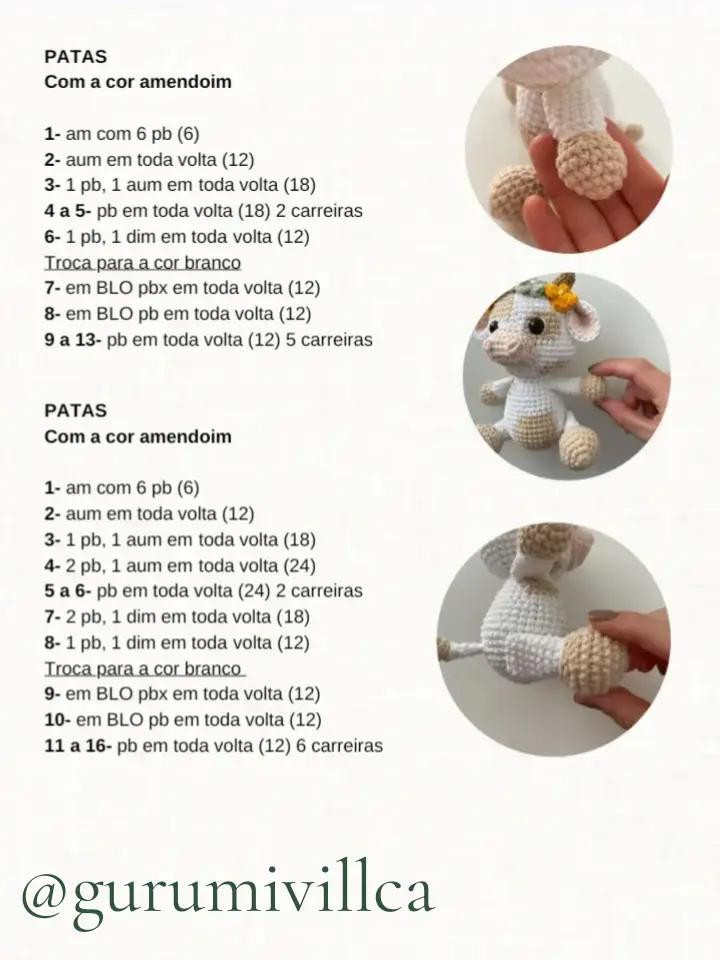 Hướng dẫn móc len búp bê bò Vaquinha Flora Amigurumi