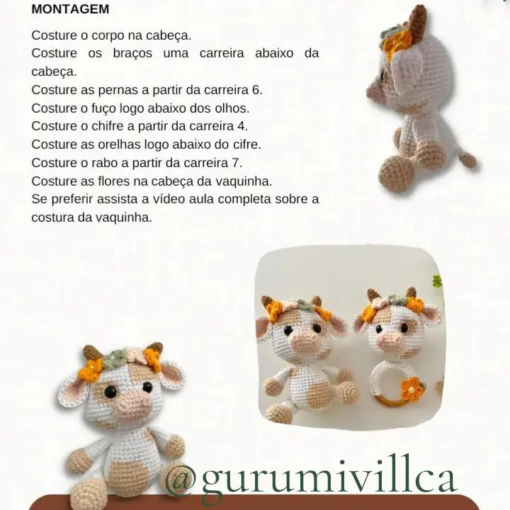 Hướng dẫn móc len búp bê bò Vaquinha Flora Amigurumi