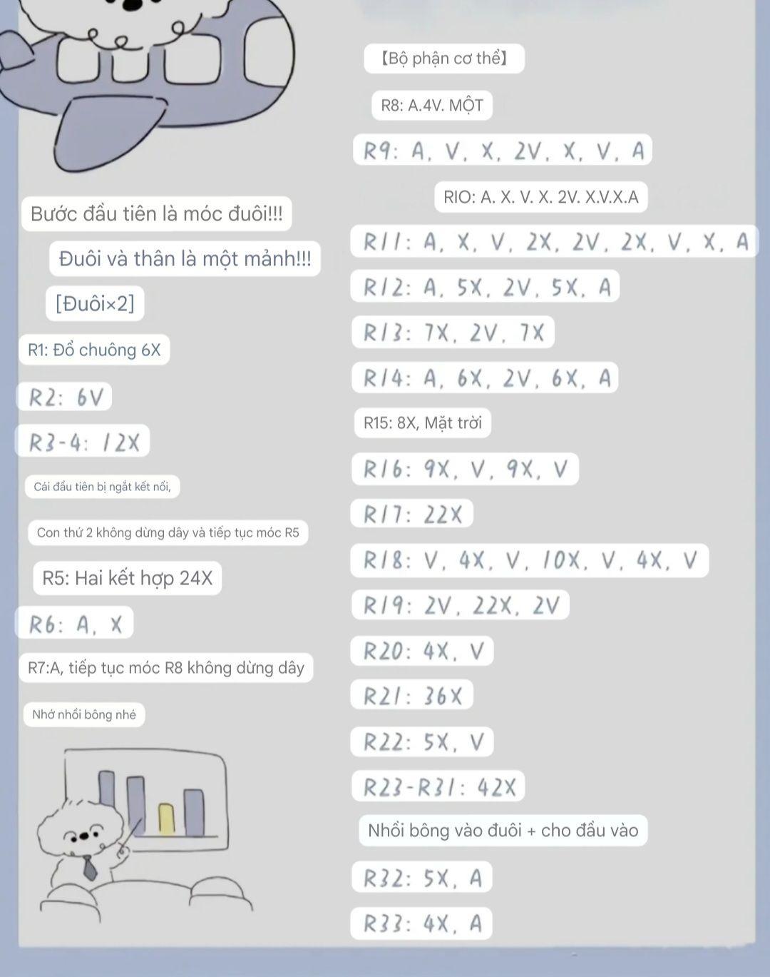 Hướng dẫn móc len búp bê cá voi thiên thần màu xanh