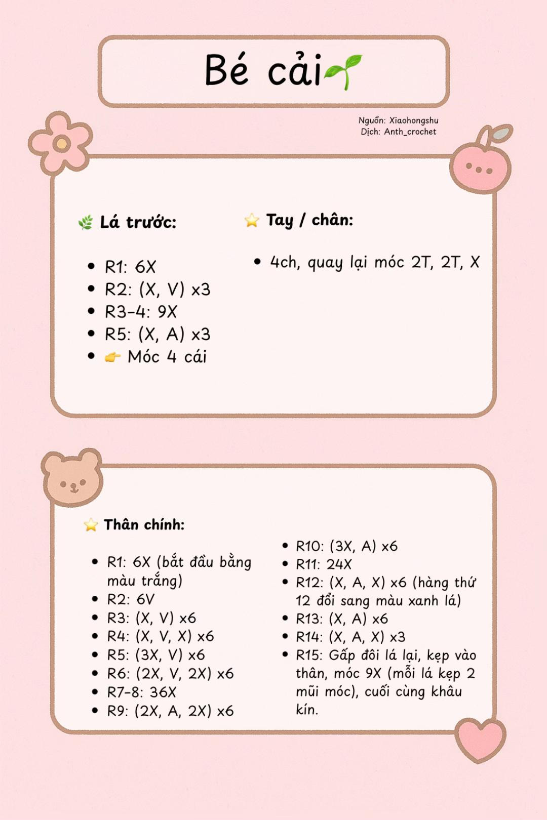 Hướng dẫn móc len Búp bê Cải xanh dễ thương