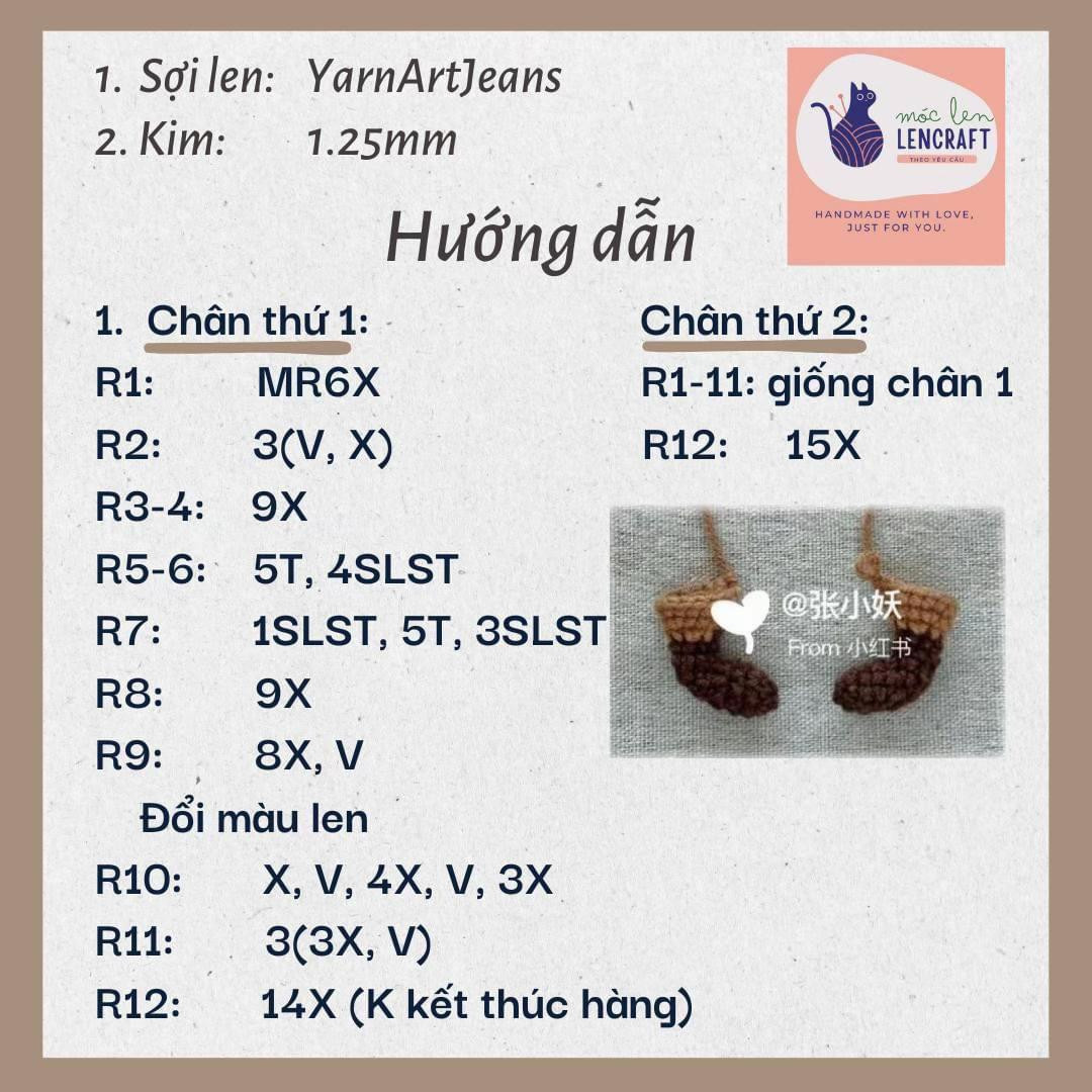 Hướng dẫn móc len búp bê Capybara đội cam: Chart chi tiết từng hàng