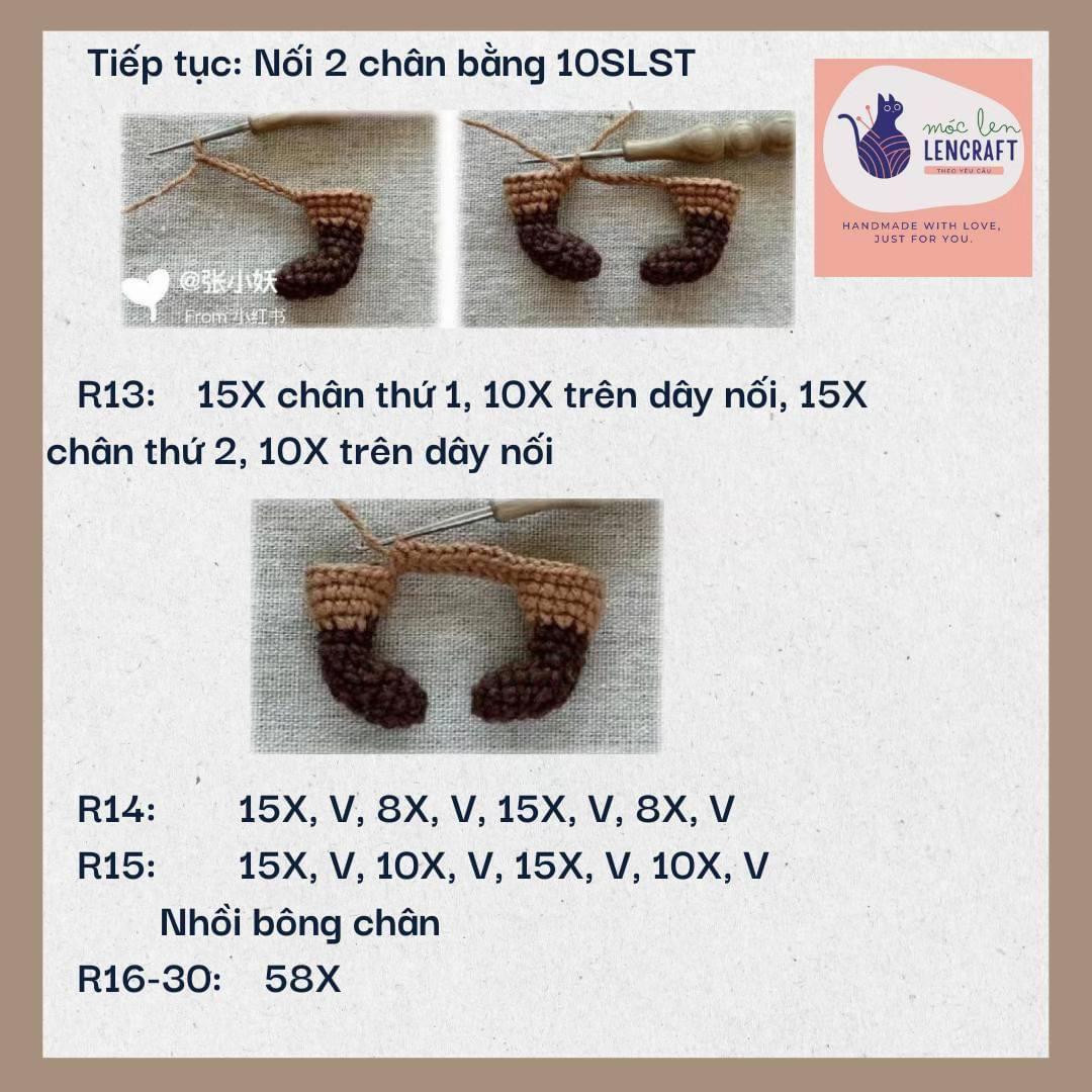 Hướng dẫn móc len búp bê Capybara đội cam: Chart chi tiết từng hàng