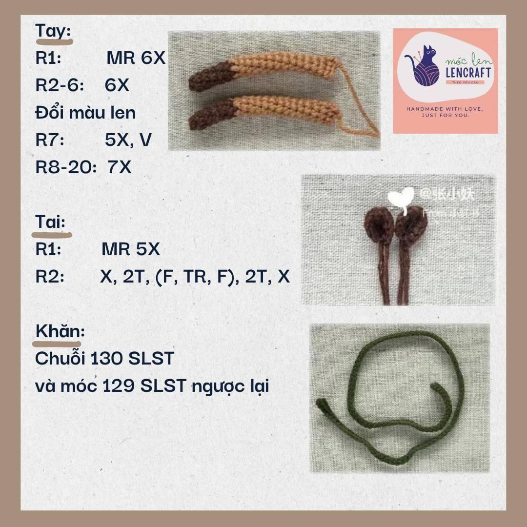 Hướng dẫn móc len búp bê Capybara đội cam: Chart chi tiết từng hàng