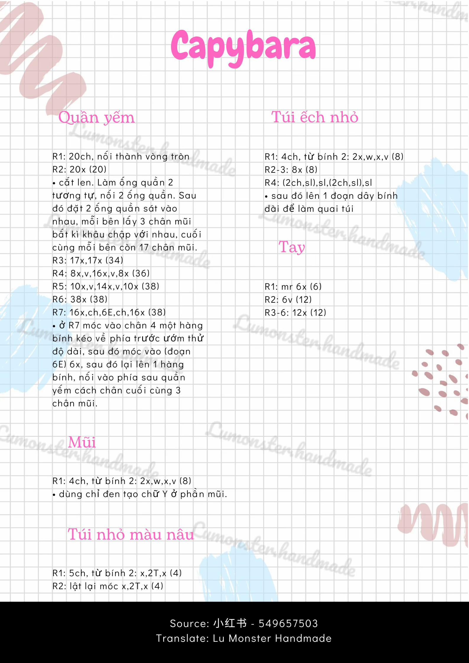 Hướng dẫn móc len búp bê Capybara mặc đồ màu kem