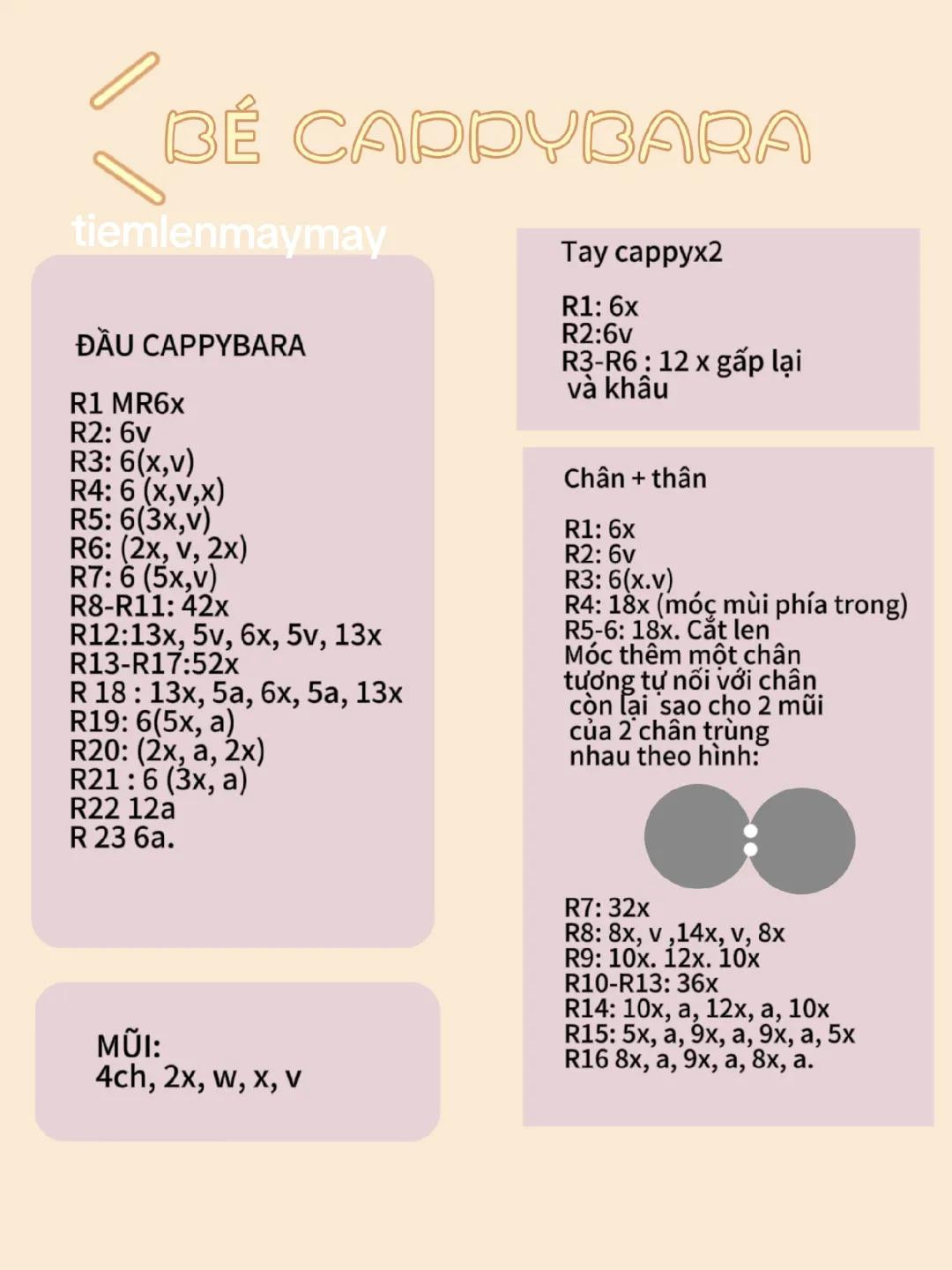 Hướng dẫn móc len búp bê Capybara mặc đồ vàng dễ thương
