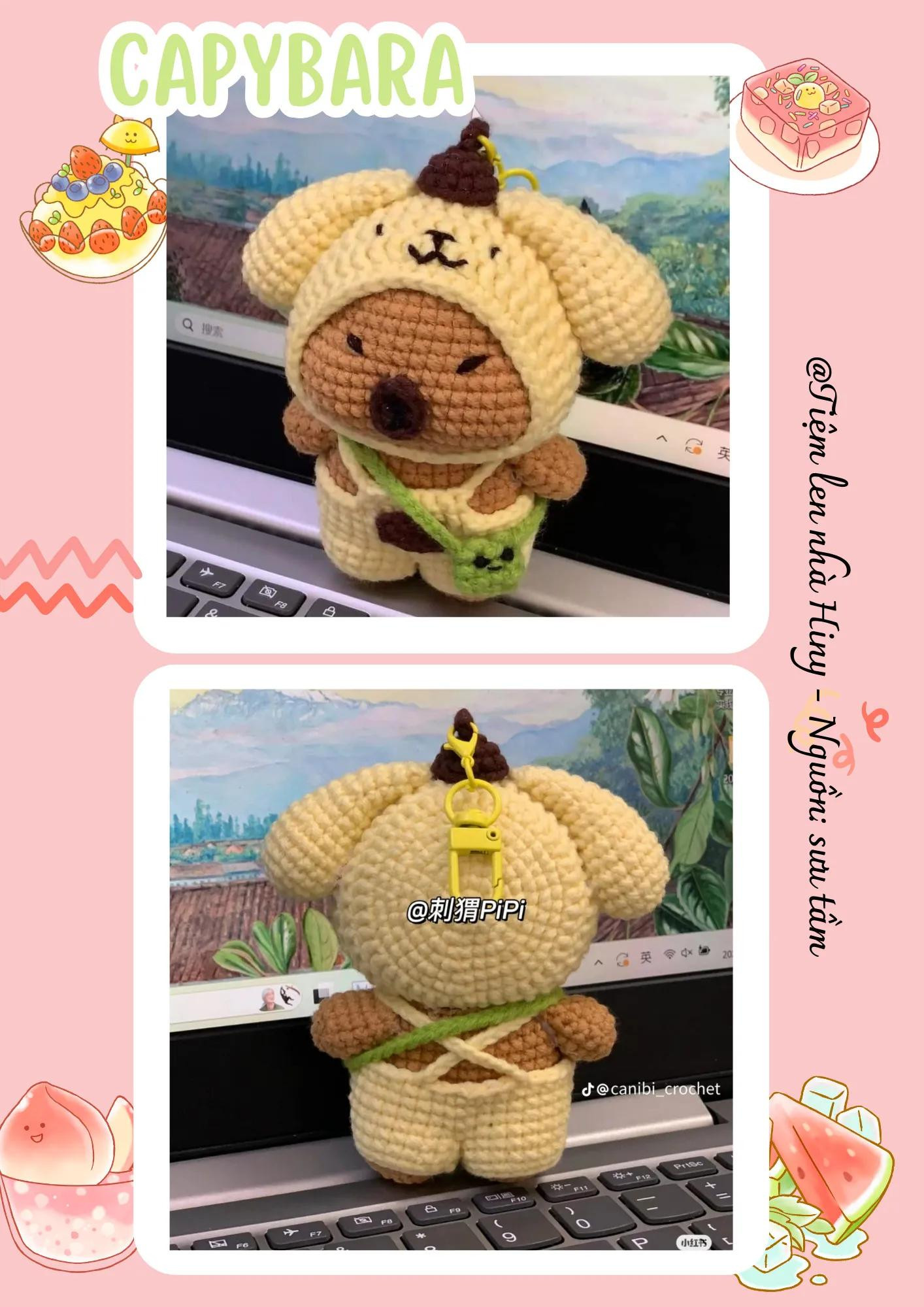 Hướng dẫn móc len búp bê Capybara mặc yếm siêu cute