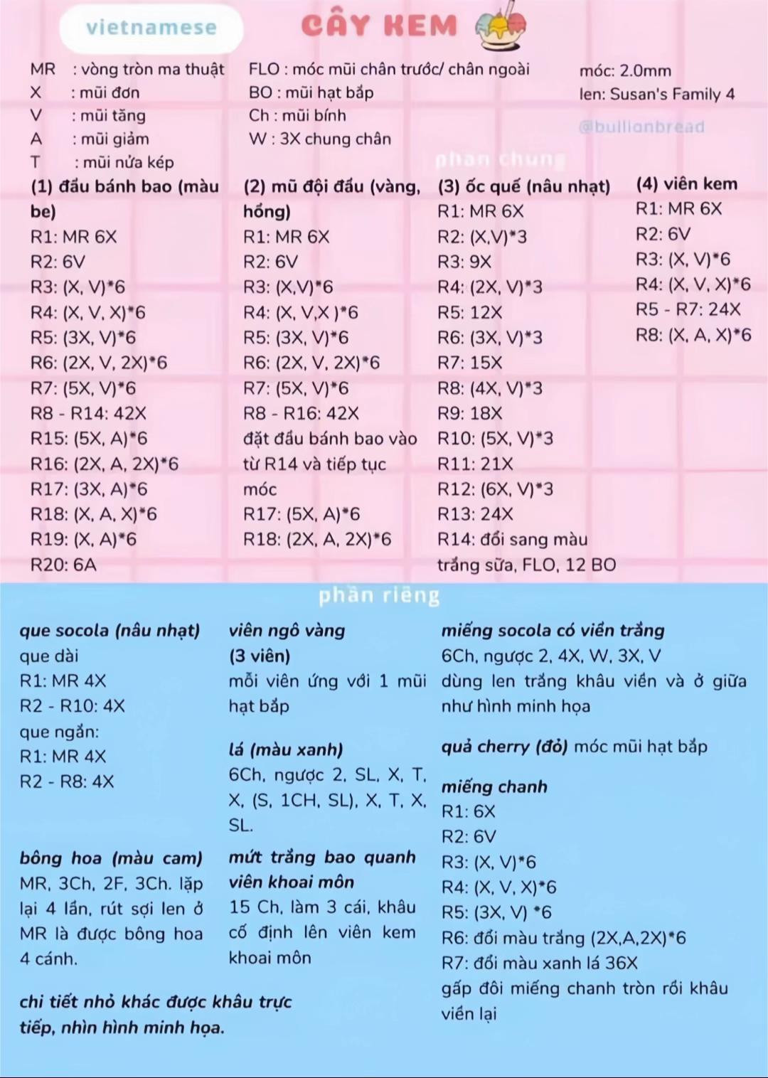 Hướng dẫn móc len búp bê cây kem Mochi dễ thương