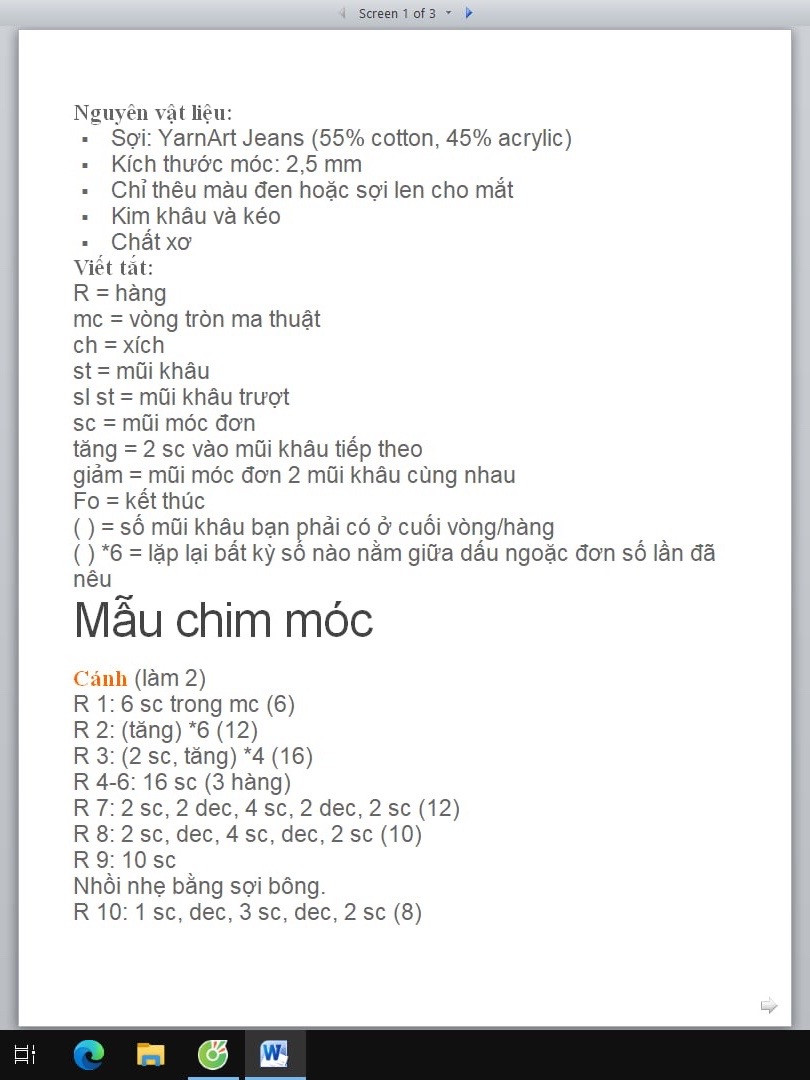 Hướng dẫn móc len búp bê chim cute dễ thương màu pastel hồng xanh tím