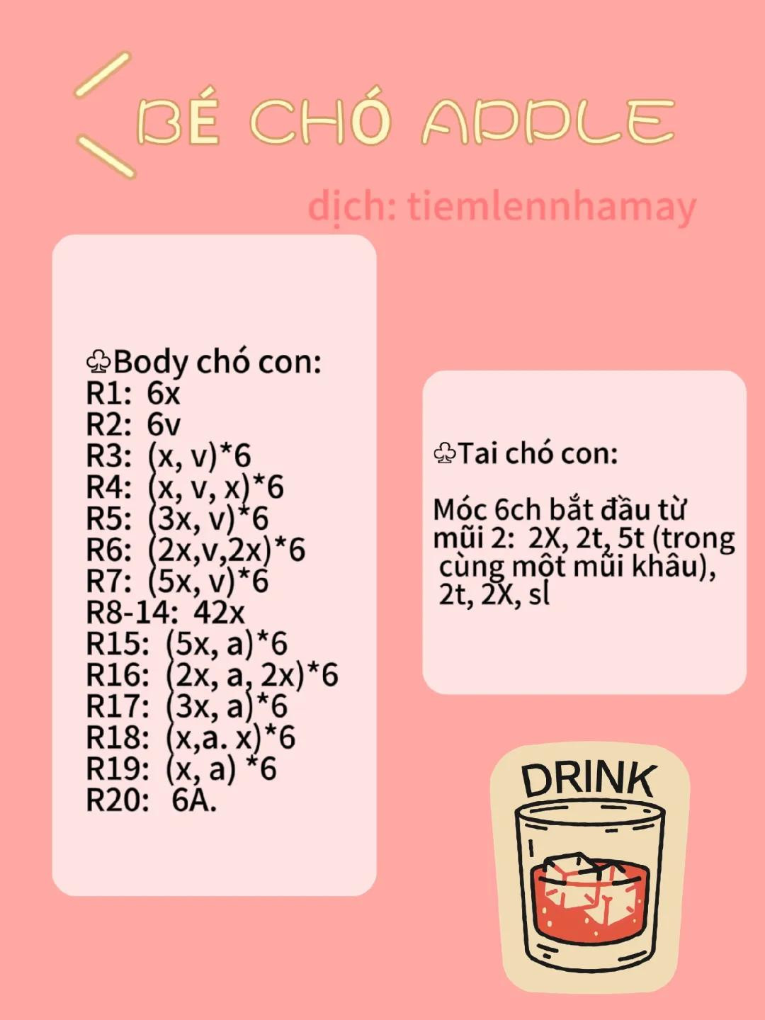 Hướng dẫn móc len búp bê chó mặc áo quả táo đỏ