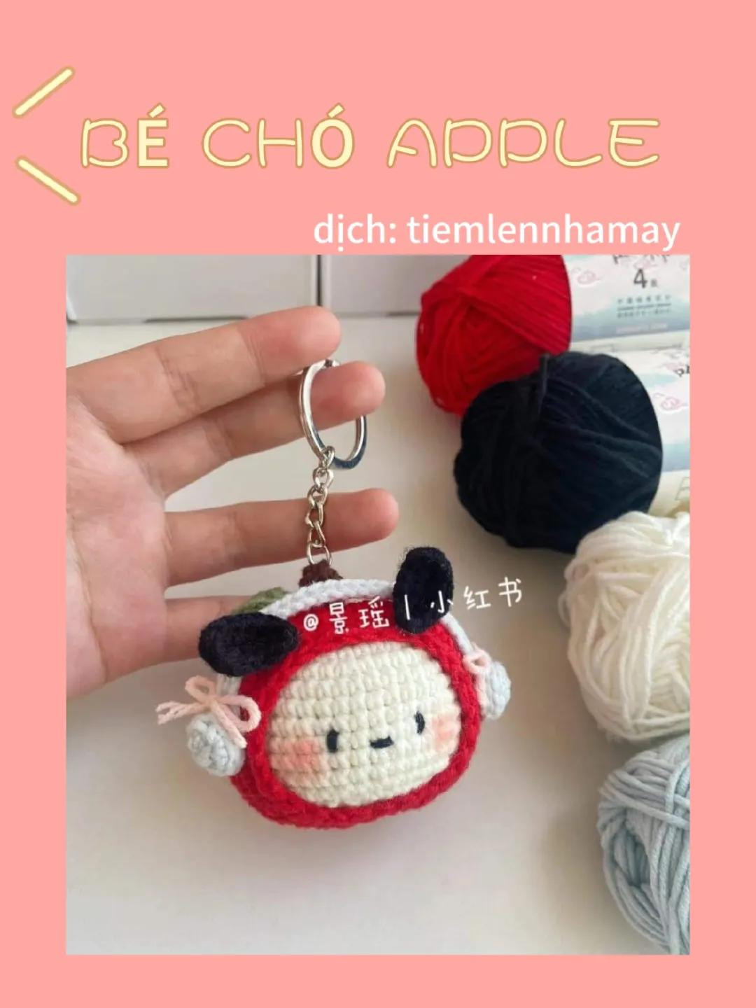 Hướng dẫn móc len búp bê chó mặc áo quả táo đỏ