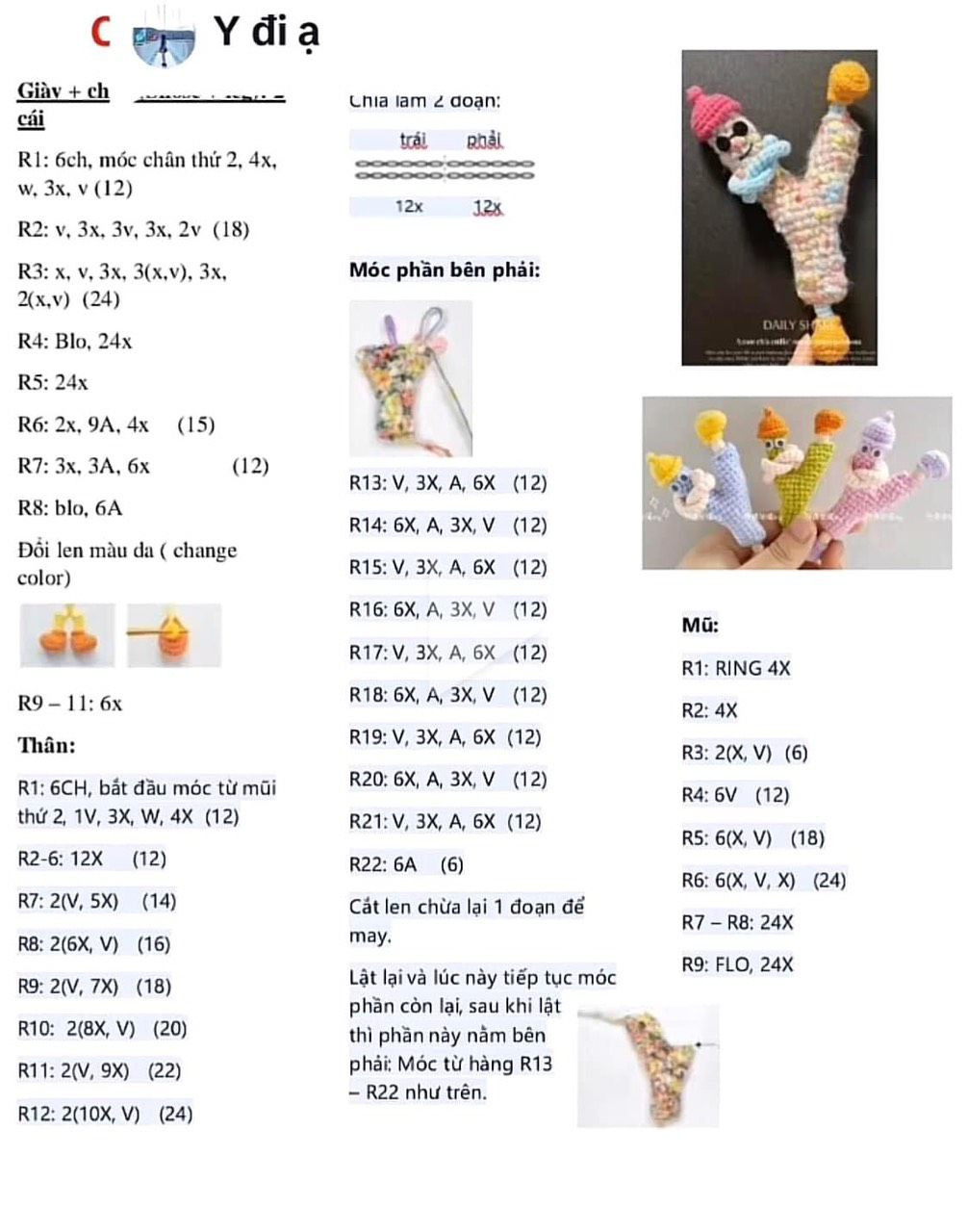 Hướng dẫn móc len búp bê chữ cái O, A và các nhân vật hoạt hình dễ thương