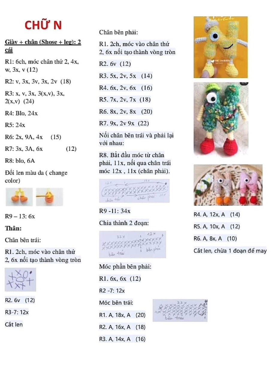 Hướng dẫn móc len búp bê chữ cái O, A và các nhân vật hoạt hình dễ thương