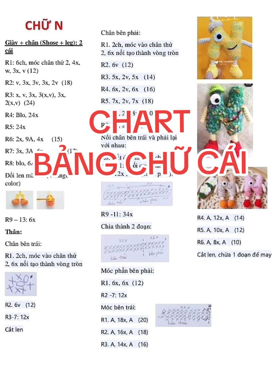 Hướng dẫn móc len búp bê chữ cái O, A và các nhân vật hoạt hình dễ thương