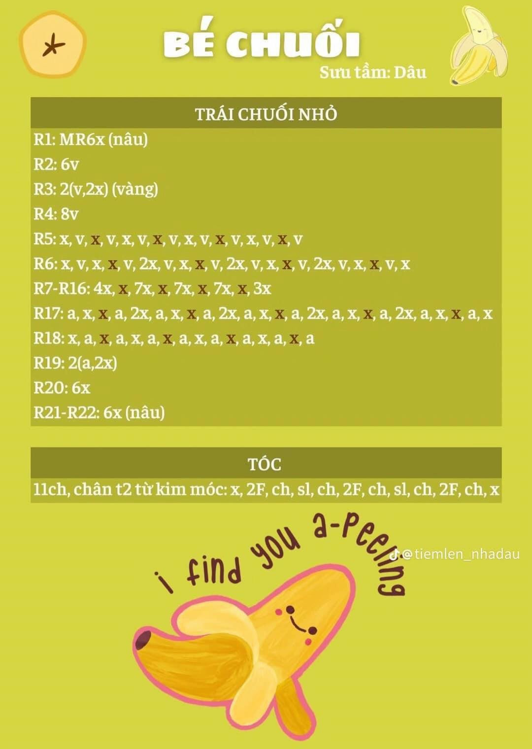 Hướng dẫn móc len búp bê chuối dễ thương màu vàng