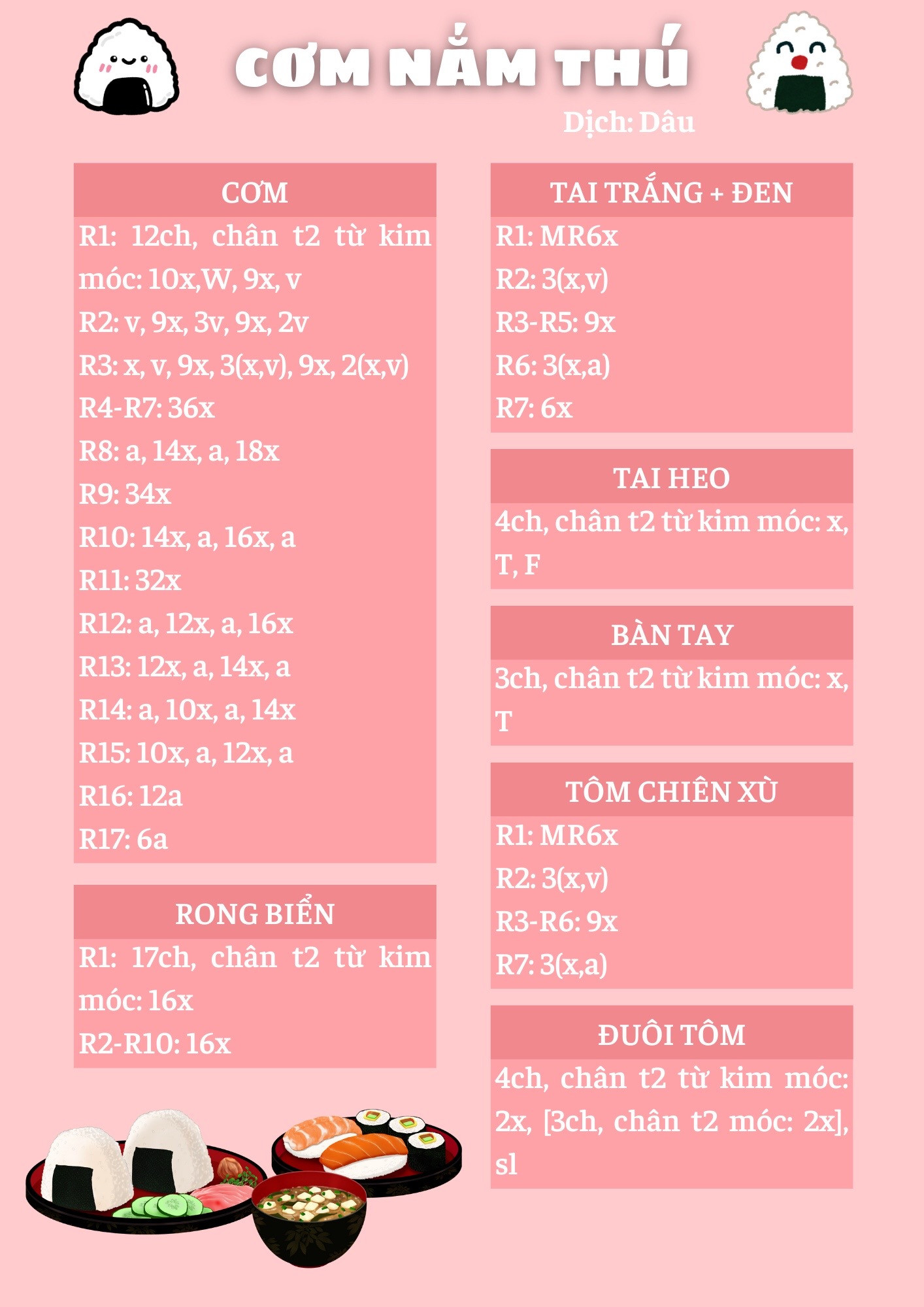 Hướng dẫn móc len búp bê cơm nắm thú dễ thương