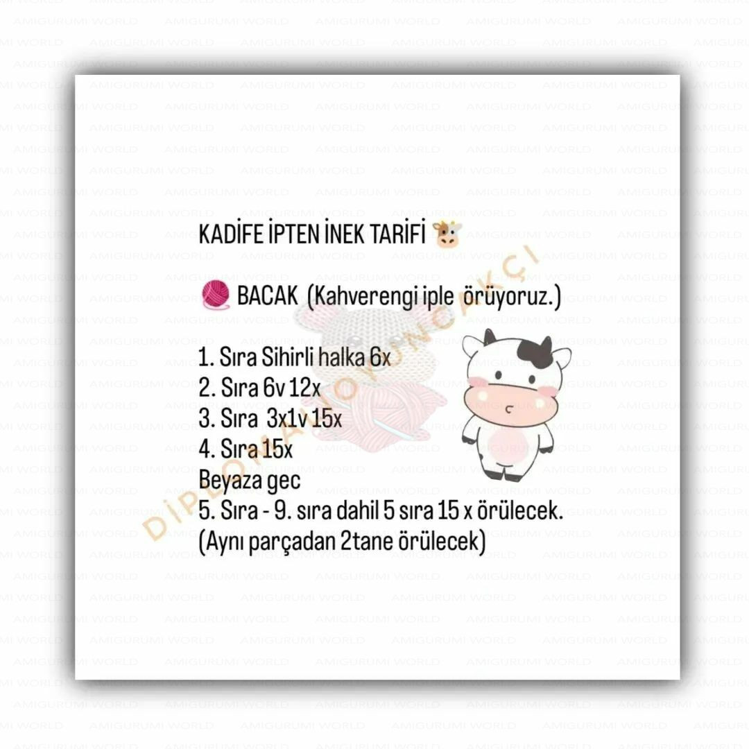 Hướng dẫn móc len búp bê con bò từ sợi nhung màu trắng và nâu