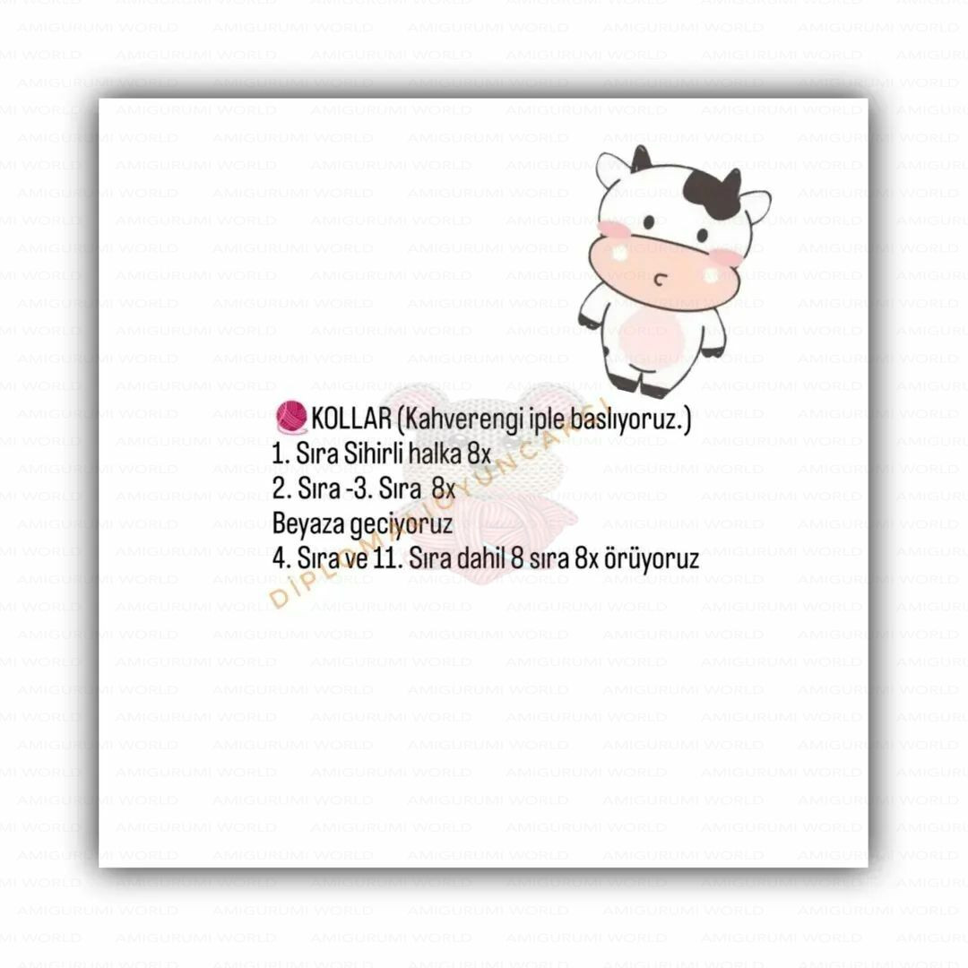 Hướng dẫn móc len búp bê con bò từ sợi nhung màu trắng và nâu