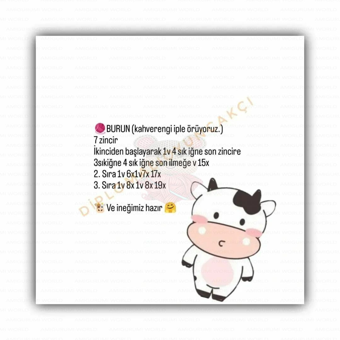 Hướng dẫn móc len búp bê con bò từ sợi nhung màu trắng và nâu