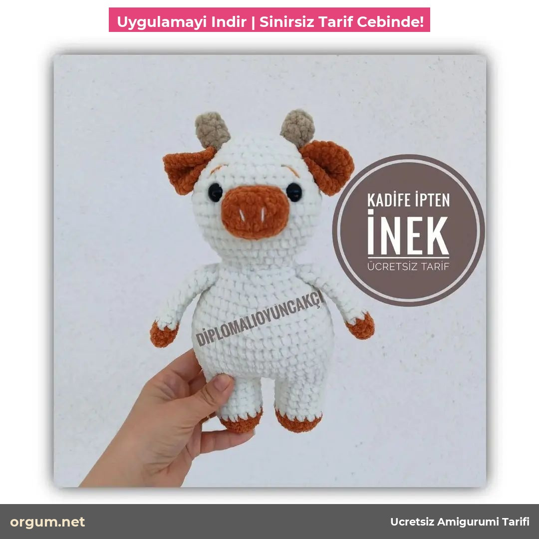 Hướng dẫn móc len búp bê con bò từ sợi nhung màu trắng và nâu