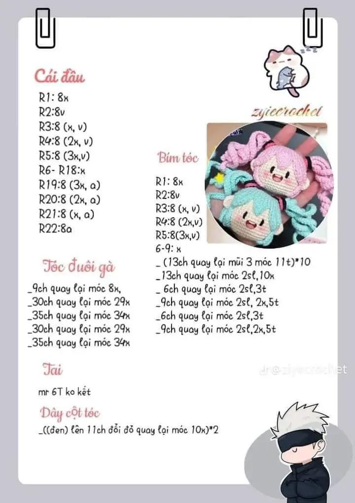 Hướng dẫn móc len búp bê đầu với tóc đuôi gà