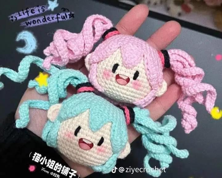 Hướng dẫn móc len búp bê đầu với tóc đuôi gà