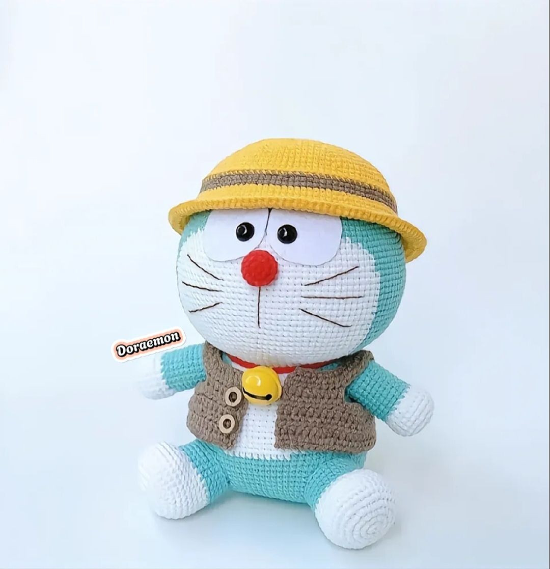Hướng dẫn móc len búp bê Doraemon mặc áo vest và đội mũ