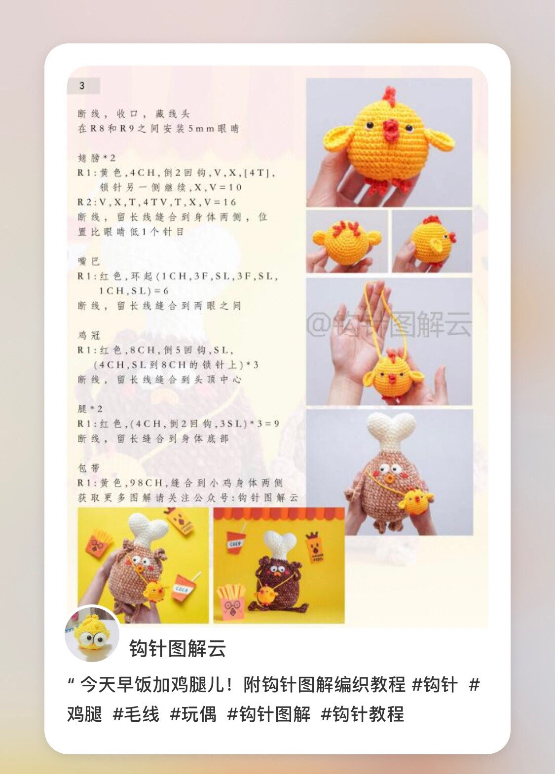 Hướng dẫn móc len búp bê đùi gà và túi hình con gà