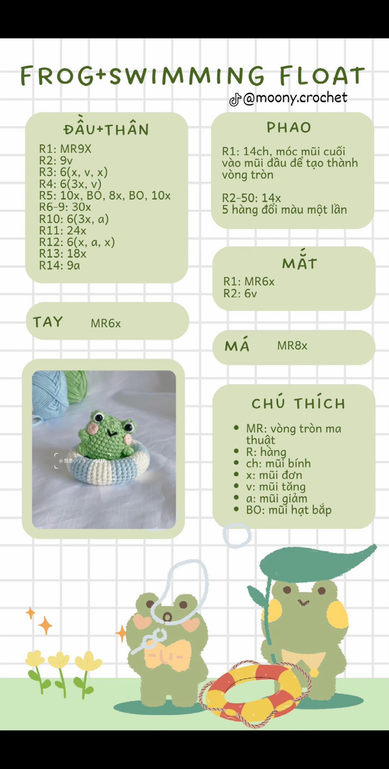 Hướng dẫn móc len búp bê ếch ngồi phao bơi mùa hè