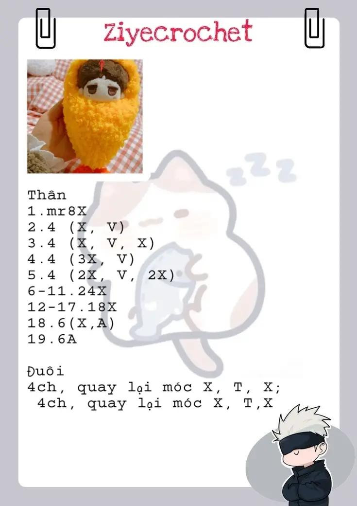 Hướng dẫn móc len búp bê gà rán vàng Ziyecrochet