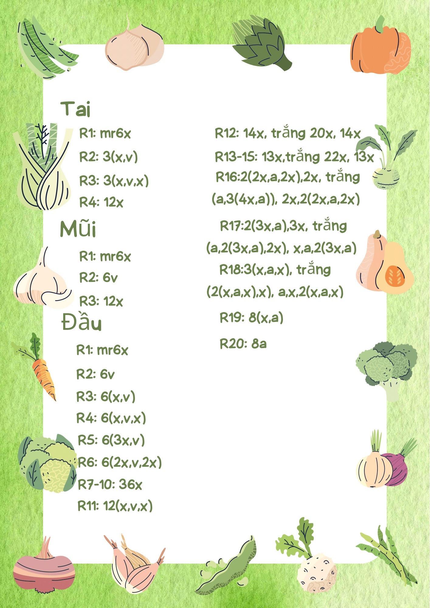 Hướng dẫn móc len búp bê gấu bắp cải xanh trắng dễ thương