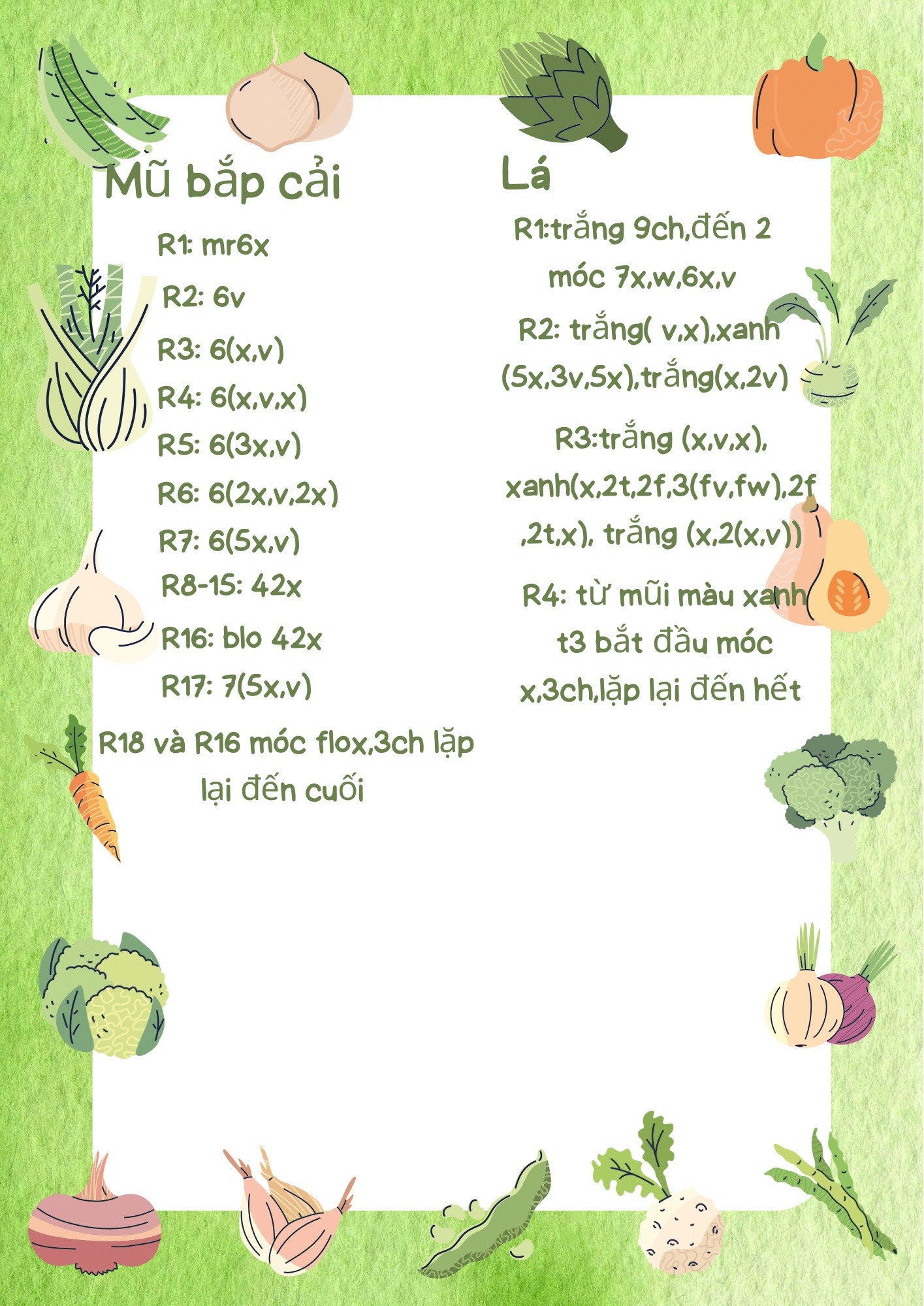 Hướng dẫn móc len búp bê gấu bắp cải xanh trắng dễ thương