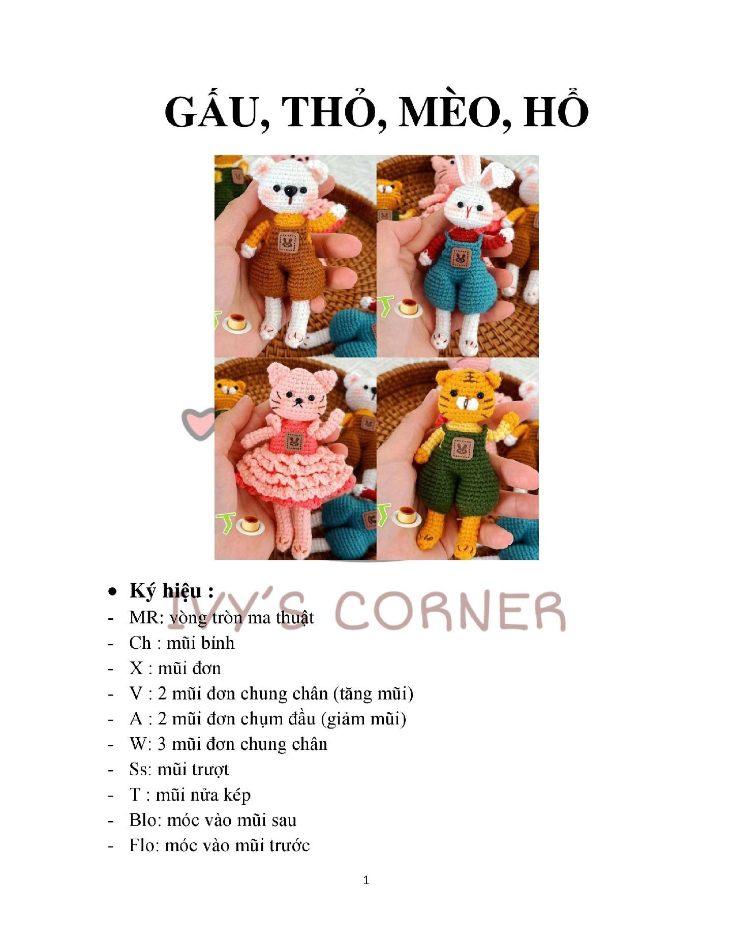 Hướng dẫn móc len búp bê Gấu, Thỏ, Mèo, Hổ dễ thương