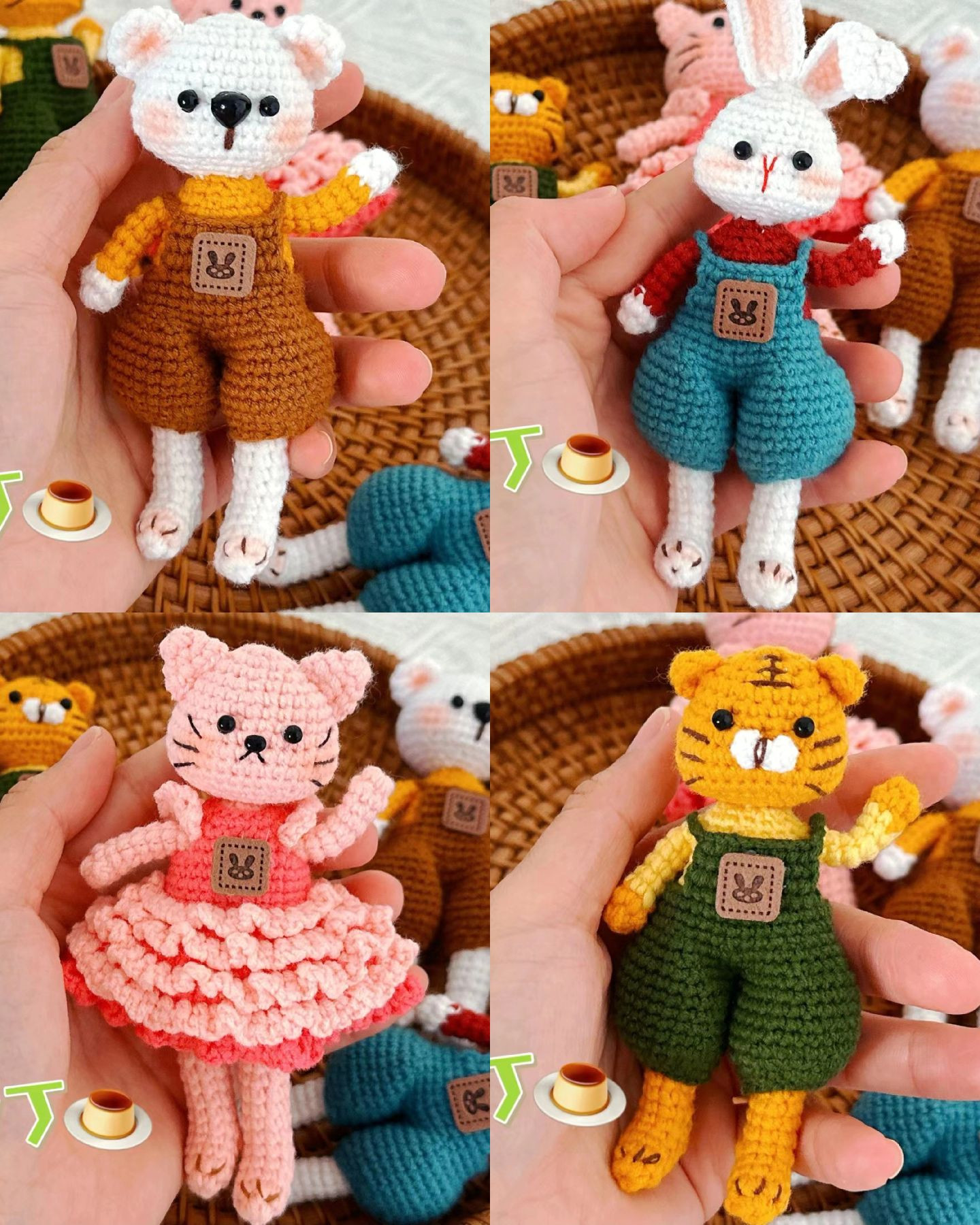 Hướng dẫn móc len búp bê Gấu, Thỏ, Mèo, Hổ dễ thương