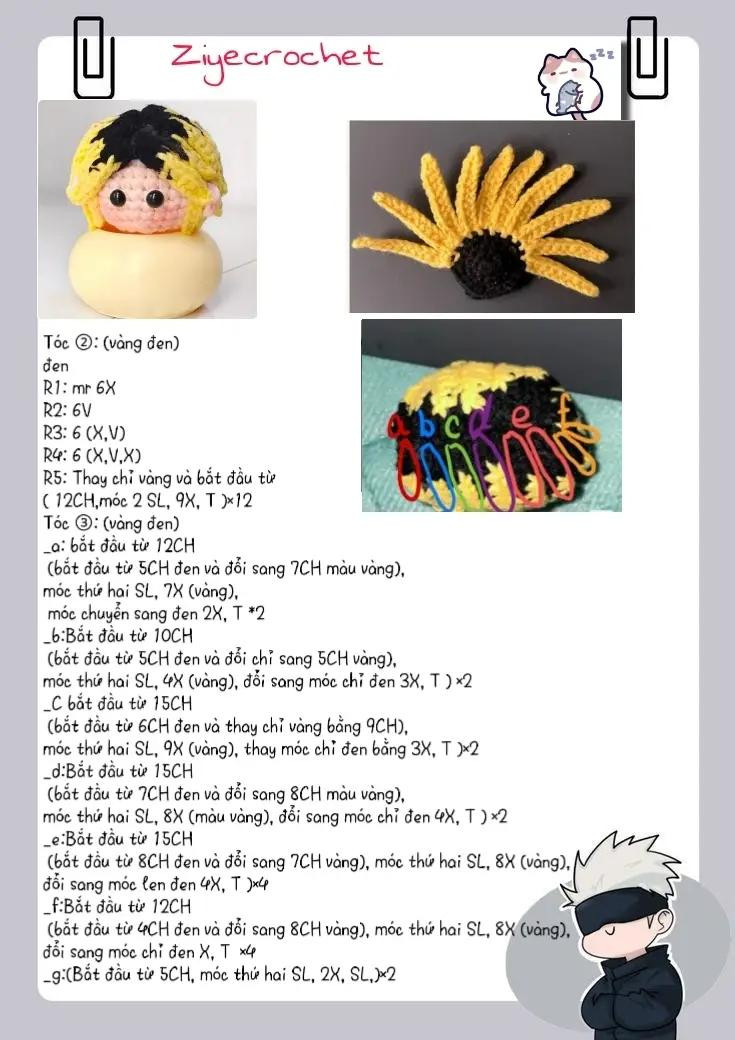 Hướng dẫn móc len búp bê Gojo Satoru tóc vàng đen