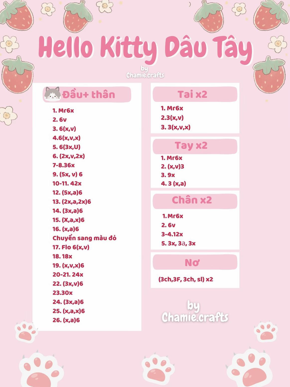 Hướng dẫn móc len búp bê Hello Kitty Dâu Tây