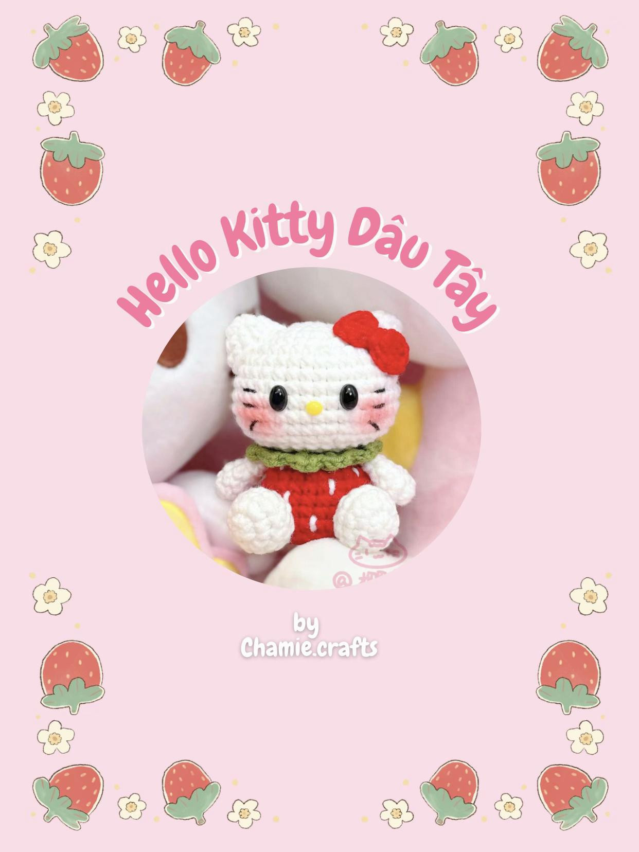 Hướng dẫn móc len búp bê Hello Kitty Dâu Tây