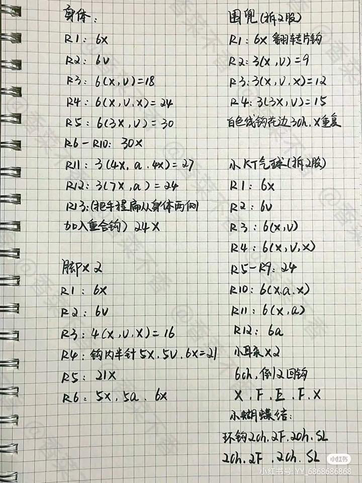 Hướng dẫn móc len búp bê Hello Kitty mini dễ thương màu trắng hồng, kèm chart chi tiết từng phần