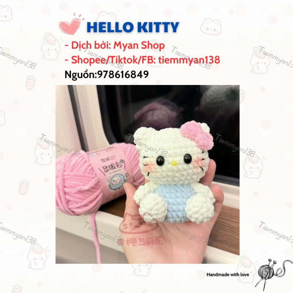 Hướng dẫn móc len búp bê Hello Kitty trắng xanh hồng bằng len nhung