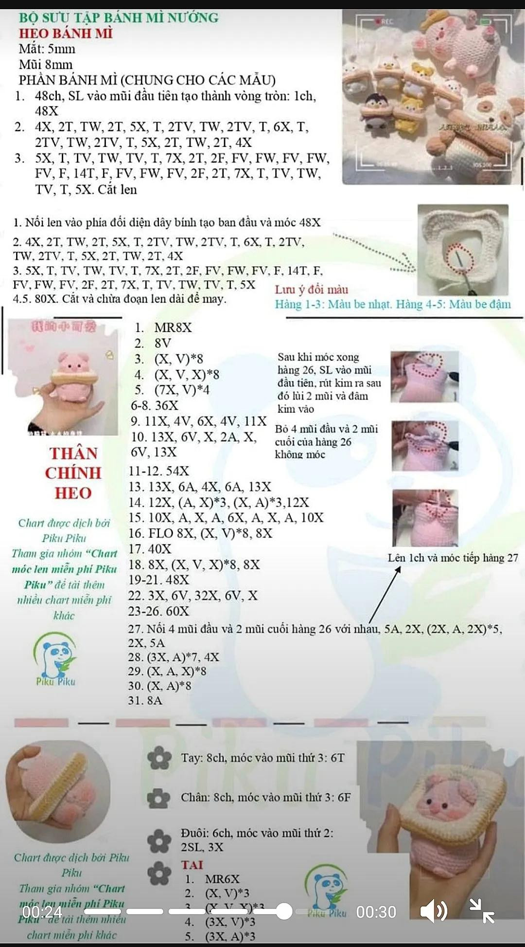 Hướng dẫn móc len búp bê Heo Bánh Mì và Gấu