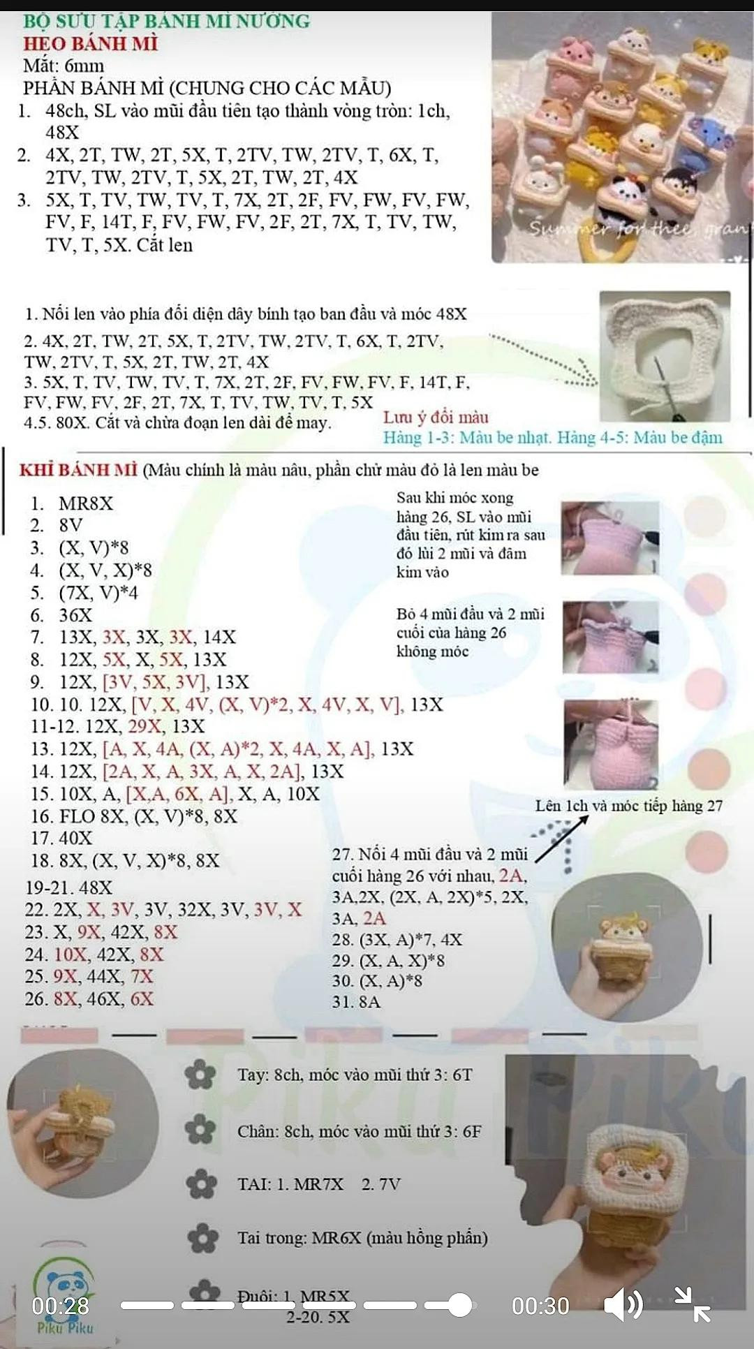 Hướng dẫn móc len búp bê Heo Bánh Mì và Gấu