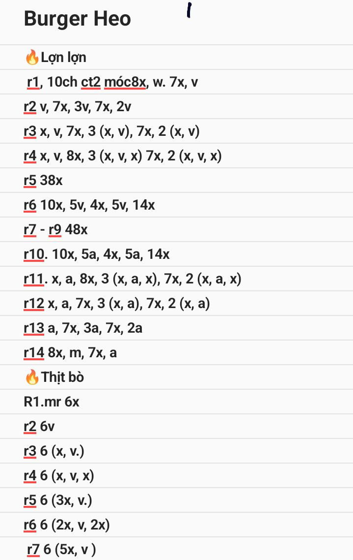 Hướng dẫn móc len búp bê heo hình bánh Burger chi tiết từng hàng